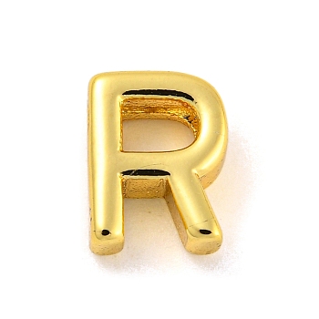 Brass Pendants, Real 18K Gold Plated, Letter R, 8.5x6.5x3mm, Hole: 1.2mm