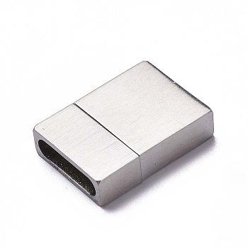 304 Stainless Steel Magnetic Clasps with Glue-in Ends, Rectangle, Matte Stainless Steel Color, 24x17x6mm, Hole: 3.8x14.8mm