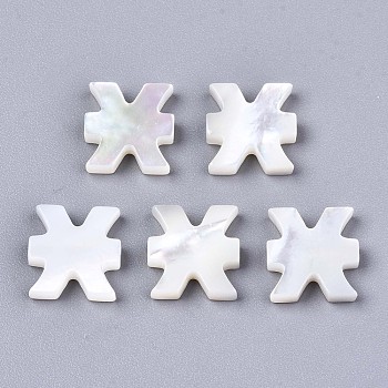 Natural White Shell Beads, Mother of Pearl Shell Beads, Top Drilled Beads, Constellation/Zodiac Sign, Pisces, 11.5x11x2.5mm, Hole: 0.8mm