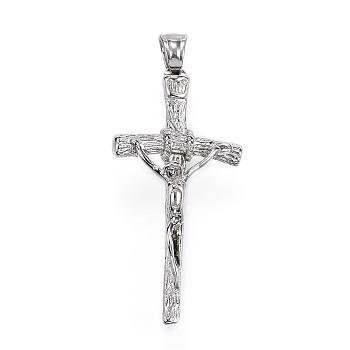 304 Stainless Steel Pendants, For Easter, Crucifix Cross, Stainless Steel Color, 44x21x6mm, Hole: 4x6mm