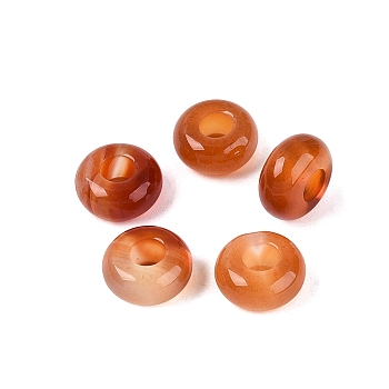 Natural Red Agate European European Beads, Smooth Rondelle, Large Hole Beads, 10x4.5~5mm, Hole: 4mm