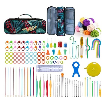 DIY Knitting Kits Storage Bag for Beginners Include Crochet Hooks, Polyester Yarn, Crochet Needle, Stitch Markers, Colorful, Packing: 31x11x9.5cm