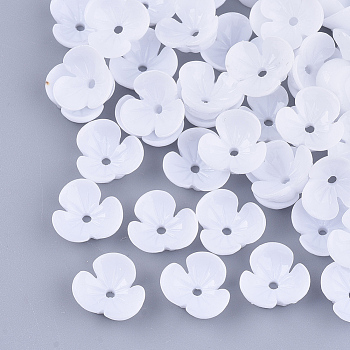 Opaque Resin Bead Caps, 3-Petal, Flower, White, 10x10.5x4mm, Hole: 1.2mm