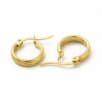 201 Stainless Steel Grooved Hoop Earrings with 304 Stainless Steel Pins for Women, Golden, 29x31x2mm, Pin: 0.6x1mm