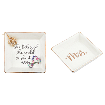 Fingerinspire Porcelain Jewelry Plate, Square with Word, Mixed Color, 2pcs/box