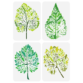 4Pcs 4 Styles PET Hollow Out Drawing Painting Stencils, for DIY Scrapbook, Photo Album, Leaf Pattern, 297x210mm, 1pc/style