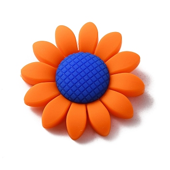 Food Grade Eco-Friendly Silicone Beads, Sunflower, Orange, 39.5~40x9.5mm, Hole: 2mm