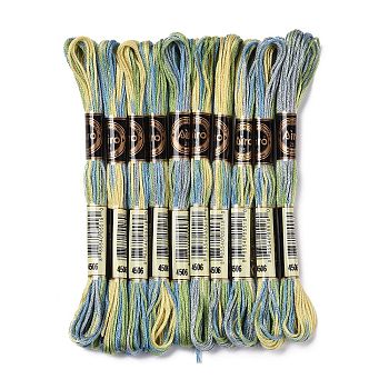 10 Skeins 6-Ply Polyester Embroidery Floss, Cross Stitch Threads, Segment Dyed, Light Sea Green, 0.5mm, about 8.75 Yards(8m)/skein