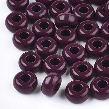 Opaque Acrylic European Beads, Large Hole Beads, Rondelle, Dark Red, 13x7mm, Hole: 5mm