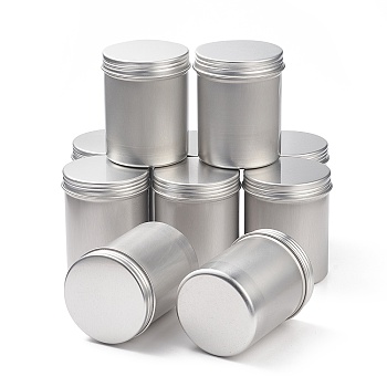 (Defective Closeout Sale: Surface Scratches) Column Aluminium Tin Cans, Aluminium Jar, Storage Containers for Cosmetic, Candles, Candies, with Screw Top Lid, Platinum, 7.05x8.6cm