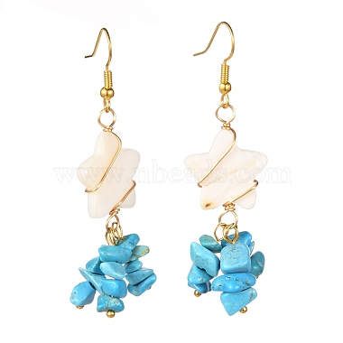 Star with Cluster Chip Beads Long Dangle Earrings(EJEW-JE04686-01)-3