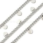 304 Stainless Steel Curb Chains, Unwelded, with Spool, with Heart Charms, Stainless Steel Color, 8.5x5x1.5mm(CHS-K017-08B-P)
