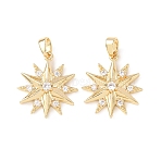 Brass Micro Pave Clear Cubic Zirconia Pendants, Star Charms, Real 18K Gold Plated, 20x17.5x4mm, Hole: 3x4.5mm(KK-D223-03G)