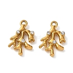 304 Stainless Steel with Crystal Rhinestone Charms, Coral Shape Charms, Ion Plating(IP), Golden, 13x9x2mm, Hole: 1mm(RB-L002-02G)