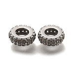 Brass Micro Pave Clear Cubic Zirconia European Beads, Rondelle Wheel Large Hole Beads, Platinum, 8.5x3mm, Hole: 4mm(KK-Z126-15P)