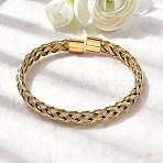 Braided 304 Stainless Steel Cuff Bangles for Women, Ion Plating(IP), Real 18K Gold Plated, Inner Diameter: 2-1/4 inch(5.6cm)(BJEW-A067-07G)