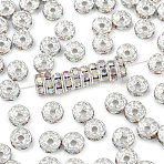 Brass Grade A Rhinestone Spacer Beads, Cadmium Free & Lead Free, Rondelle, Silver, For Bracelet Necklace DIY Jewelry Making Accessories, Crystal AB, 8x3.5mm, Hole: 2mm(RB-A004-4)