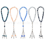 5Pcs 5 Colors Alloy Charm Bracelets, Glass Round Beaded Stretch Bracelets for Women, Mixed Color, 10-1/8 inch(25.6cm), 1pc/color (BJEW-PH0004-68)