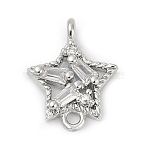 Brass Clear Cubic Zirconia Connector Charms, Cadmium Free & Nickel Free & Lead Free, Star Links, Platinum, 14x11.5x3.5mm, Hole: 1.4mm(KK-Z094-03P-02)