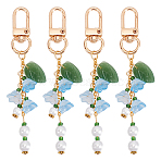 Lily Of The Valley Glass & Acrylic & Lampwork Pendant Decoration, with Alloy Swivel Clasps, Golden, 100mm, 4pcs/set(HJEW-DR00039)