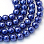 Baking Paint Pearlized Glass Pearl Round Bead Strands, Dark Blue, 6~7mm, Hole: 1mm, about 135~140pcs/strand, 31.4 inch(HY-Q003-6mm-19)