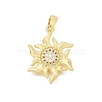 Brass Clear Cubic Zirconia Pendants, Sunflower Charms, Long-Lasting Plated, Real 18K Gold Plated, 20x15x3mm, Hole: 5x3mm(KK-B187-21G)