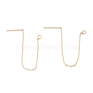 Brass Stud Earring Findings, Ear Thread with Loop, Long-Lasting Plated, Real 18K Gold Plated, 68.5x0.5mm, Hole: 2mm, Pin: 0.8mm(KK-K251-04G)
