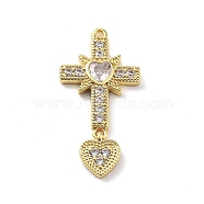 Rack Plating Brass Micro Pave Cubic Zirconia Pendants, Cadmium Free & Lead Free, Long-Lasting Plated, Cross, Real 18K Gold Plated, 29x14x3mm, Hole: 1.2mm(KK-P247-07G)
