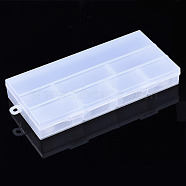 Rectangle Polypropylene(PP) Bead Storage Containers, with Hinged Lid and 8 Grids, Frosted, Clear, 25.3x12.4x3.6cm, Hole: 8mm, Compartment: 54~247x34~47mm(CON-S043-047B)