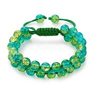 Sparkling Round Glass Braided Bead Bracelet, Double Layered Wrap Adjustable Bracelet for Women, Medium Turquoise, Inner Diameter: 2~3-1/8 inch(5~7.8cm) (BJEW-SW00082-19)