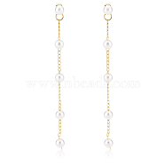 1 Pairs ABS Plastic Imitation Pearl Beaded Tassel Dangle Stud Earrings, Golden Alloy Jewelry for Women, White, 89.5x6x16mm, Pin: 0.7mm(EJEW-AN0001-52)