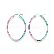 304 Stainless Steel Geometric Hoop Earrings, Hypoallergenic Earrings for Women Girls, Hypoallergenic Earrings, Oval, Rainbow Color, 45x30.5x2mm, 12 Gauge, Pin: 1x0.6mm(STAS-D171-05C-M)