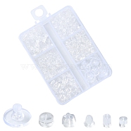 600Pcs 7 Styles Plastic Ear Nuts, Earring Backs, Clear, 3~10x3~10x2.5~6mm, Hole: 0.5~0.7mm(KY-YW0001-70)