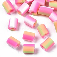 Handmade Polymer Clay Beads,  3 Tone, Column, Pink, 5x2.5~6.5mm, Hole: 1.8mm(CLAY-N011-50A-14)