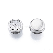 Brass Micro Pave Clear Cubic Zirconia Beads, Flat Round, Platinum, 8.8x5.8mm, Hole: 1.2x4.9mm(KK-G432-02B-P)