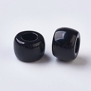 Resin Large Hole Beads, Barrel, Black, 8x5~6mm, Hole: 4mm(X-RESI-WH0002-06B)