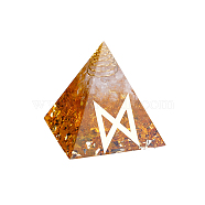 Orgonite Pyramid Resin Display Decorations, with Brass Findings, Gold Foil and Natural Citrine Chips Inside, for Home Office Desk, 50mm(DJEW-PW0006-03J)