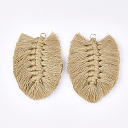 Polycotton(Polyester Cotton) Tassel Big Pendant Decorations, with Iron Findings, Light Gold, Sandy Brown, 83~90x55~58x7~8mm, Hole: 5mm(X-FIND-T035-02E)