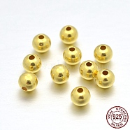 925 Sterling Silver Round Beads, Real 24K Gold Plated, 2mm, Hole: 0.7~1mm, about 1300~1320pcs/20g(STER-E040-01A)