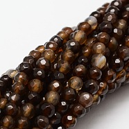 Faceted Natural Agate Round Beads Strands, Dyed, Sienna, 4mm, Hole: 1mm, about 92pcs/strand, 15.3 inch(X-G-E318C-4mm-11)