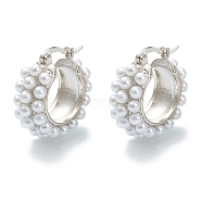 Brass Hoop Earrings, with Acrylic Imitation Pearl, Ring, White, Real Platinum Plated, 21.5x21x8.5mm, Pin: 0.7mm(EJEW-A058-03P)