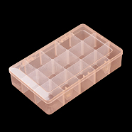 Plastic Bead Storage Containers, Adjustable Dividers Box, Removable 15 Compartments, Rectangle, Light Salmon, 27.5x16.5x5.7cm(CON-Q026-04B)