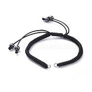 Adjustable Korean Waxed Polyester Cords Bracelet Making, with Non-Magnetic Synthetic Hematite Beads and Iron Jump Rings, Black, 7-1/8 inch~12 inch(18~30.5cm)(AJEW-JB00511-02)