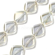 Electroplate Glass Beads Strands, Full Rainbow Plated, Rhombus, Light Yellow, 18x15.5x5mm, Hole: 1.2mm, about 35~37pcs/strand, 24.80~25.98 inch(63~66cm)(EGLA-L032-FR04)