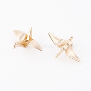 Brass Beads, Long-Lasting Plated, Paper Crane, Real 14K Gold Plated, 15x23x9.5mm, Hole: 1mm(X-KK-F797-53G)