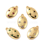 Eco-Friendly Brass Micro Pave Cubic Zirconia Charms, Cadmium Free & Lead Free, Real 18K Gold Plated, Oval with Star, Mixed Color, 17x10x2.5mm, Hole: 1.2mm(ZIRC-C027-13G-RS)