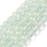 Glass Bead Strands, with Glitter Powder, Round, Pale Green, 8x7.5mm, Hole: 1mm, about 105pcs/strand, 31.02''(78.8cm)(X-GLAA-K068-01B-15)