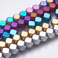 Electroplate Non-magnetic Synthetic Hematite Bead Strands, Faceted, Square, Mixed Color, 6x6x6mm, Hole: 1mm, about 70pcs/strand, 15.8 inch(G-K237-15)