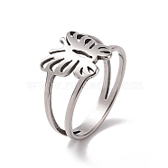 201 Stainless Steel Butterfly Finger Ring, Hollow Wide Ring for Women, Stainless Steel Color, US Size 6 1/2(16.9mm)(RJEW-J051-39P)