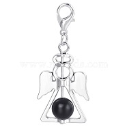 Alloy Angel Pendant Decorations, with CCB Imitation Pearl, Black, 4.4x1.9cm(KEYC-PW0009-04L)